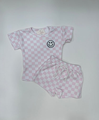 Checkered Smiley Short Set