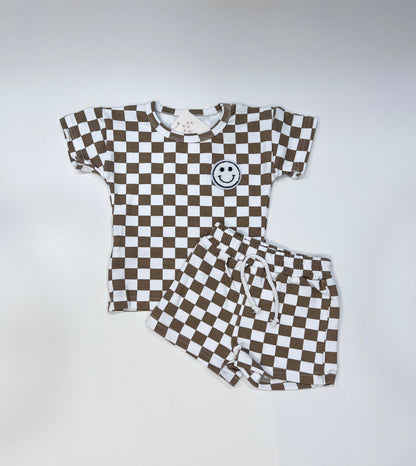 Checkered Smiley Short Set